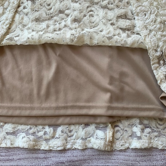 R&M Richards White w/ Tan Lining cocktail dress size Floral Lace Tie Belt Sz 12 - Picture 3 of 14